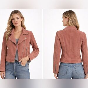 Blank NYC Suede Moto Jacket Mauve Pink Leather Biker Zip Cropped Size M